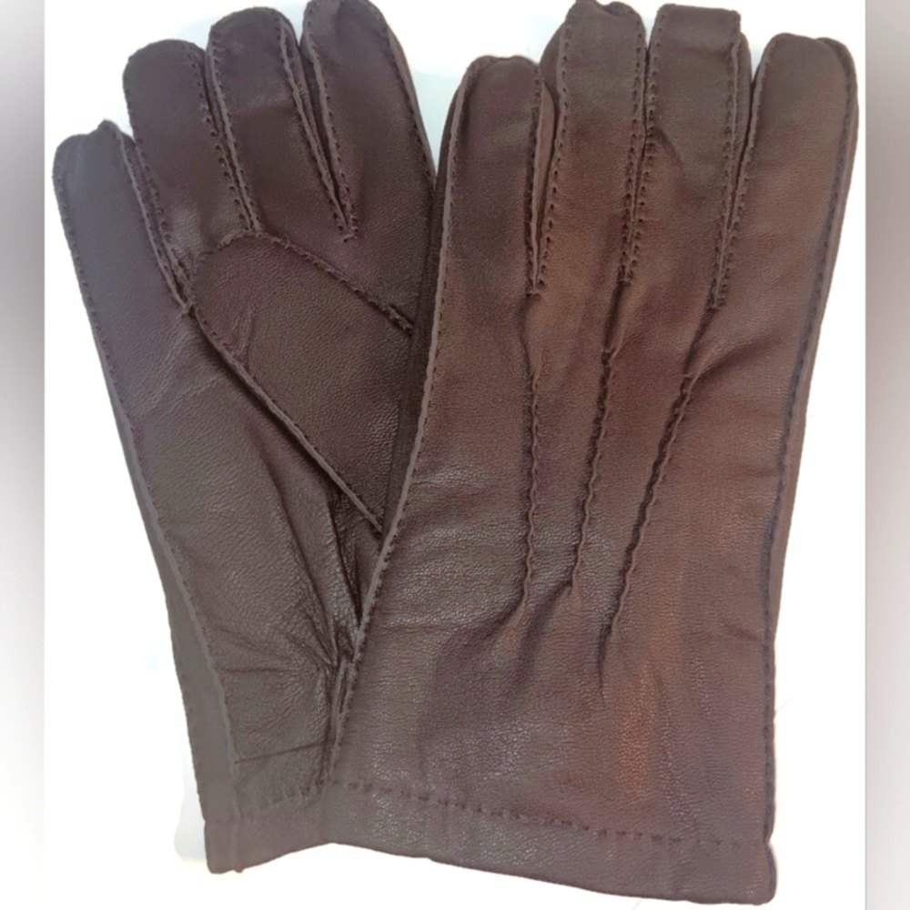 MEN'S RABBIT FUR LEATHER GLOVES, BROWN